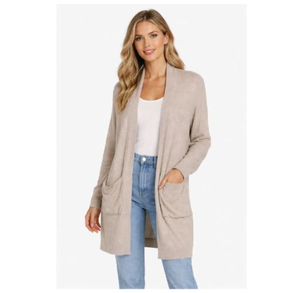 Zara Trafaluc extra long autumn supersized beige light tan open front cardigan